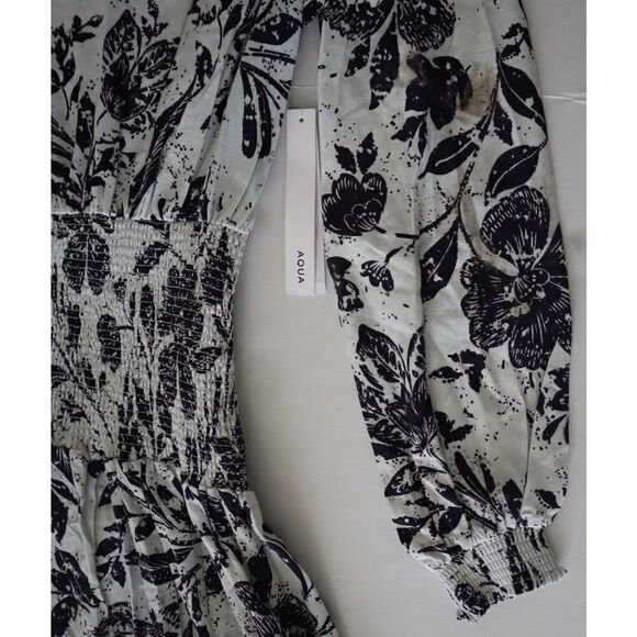 Aqua IDK7298 Women's Sz XS Blue Multi Smocked Floral Print Midi Dress $118 - Picture 13 of 16